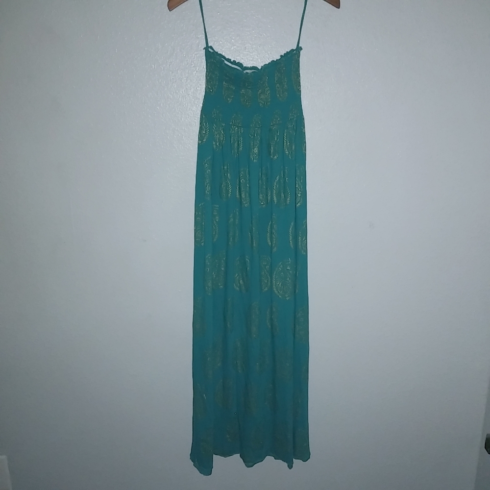 Denim & Supply Ralph Lauren XS Gold Imprint Maxi Dress in Teal Turquoise - Picture 6 of 7